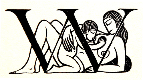 Gill 1916年手繪作品：字母 W 與母子
